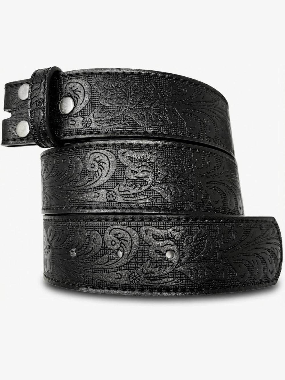 BC Belts Black Embossed Western Scroll Leather Belt Strap L 36-38 1.5"